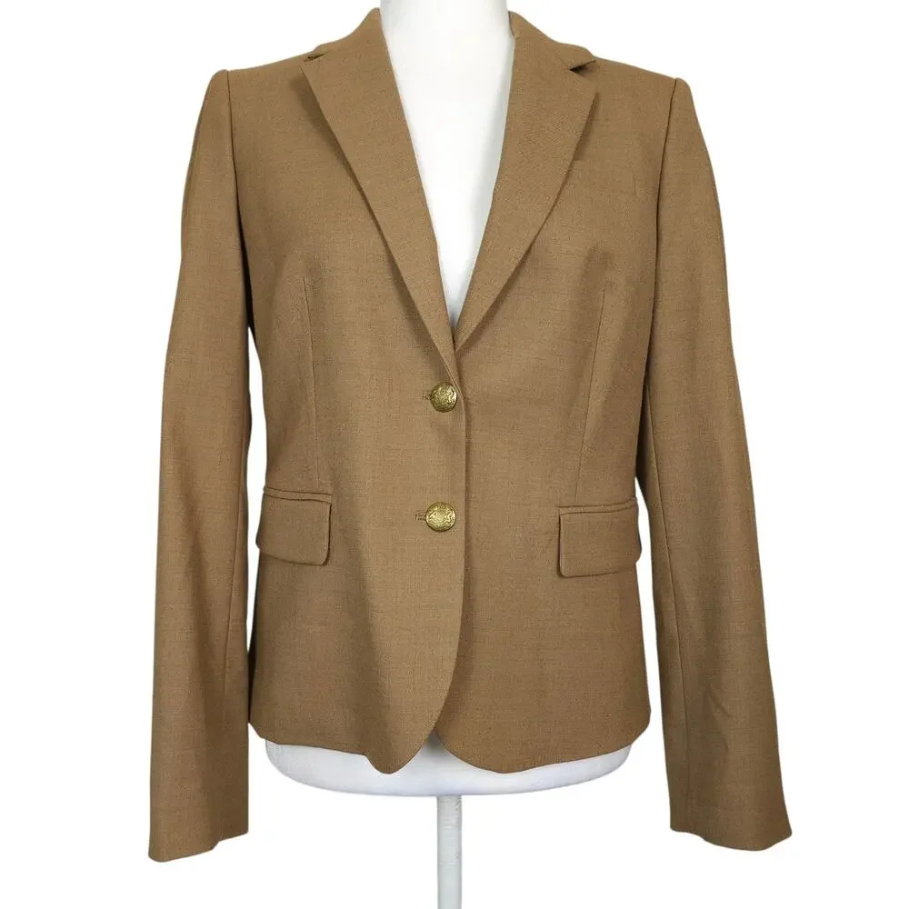 NWT J.Crew Wool Blend Schoolboy Blazer 6 Tan Gold